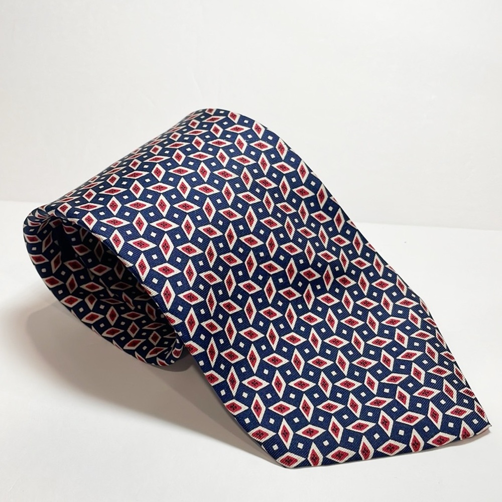 Brooks Brothers Pure‎ Silk Mens Tie Necktie Geometric Microprint Blue Red Career
